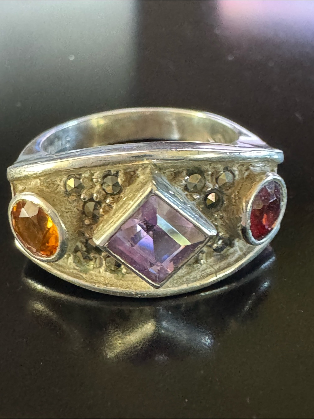 Judith Jack Sterling Silver Multi-Gemstone & Marcasite Ring - Size 5.75